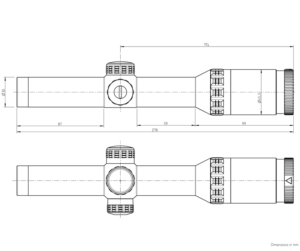 Dimensioned drawing of the KAHLES Helia 1-5x24i