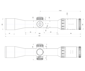 Dimensioned drawing of the KAHLES Helia 1.6-8x42i