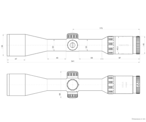 Dimensioned drawing of the KAHLES Helia 2-10x50i
