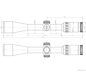 Dimensioned drawing of the KAHLES Helia 3 4-12x44i