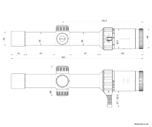 Dimensioned drawing of the KAHLES K18i 1-8x24i