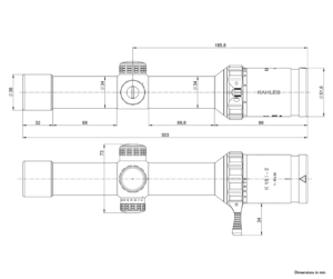 Dimensioned drawing of the KAHLES K18i-2 1-8x24i