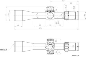 Dimensioned drawing of the KAHLES K525i REFINED 5-25x56i