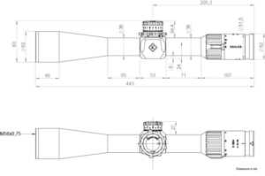 Dimensioned drawing of the KAHLES K864 8-64x56